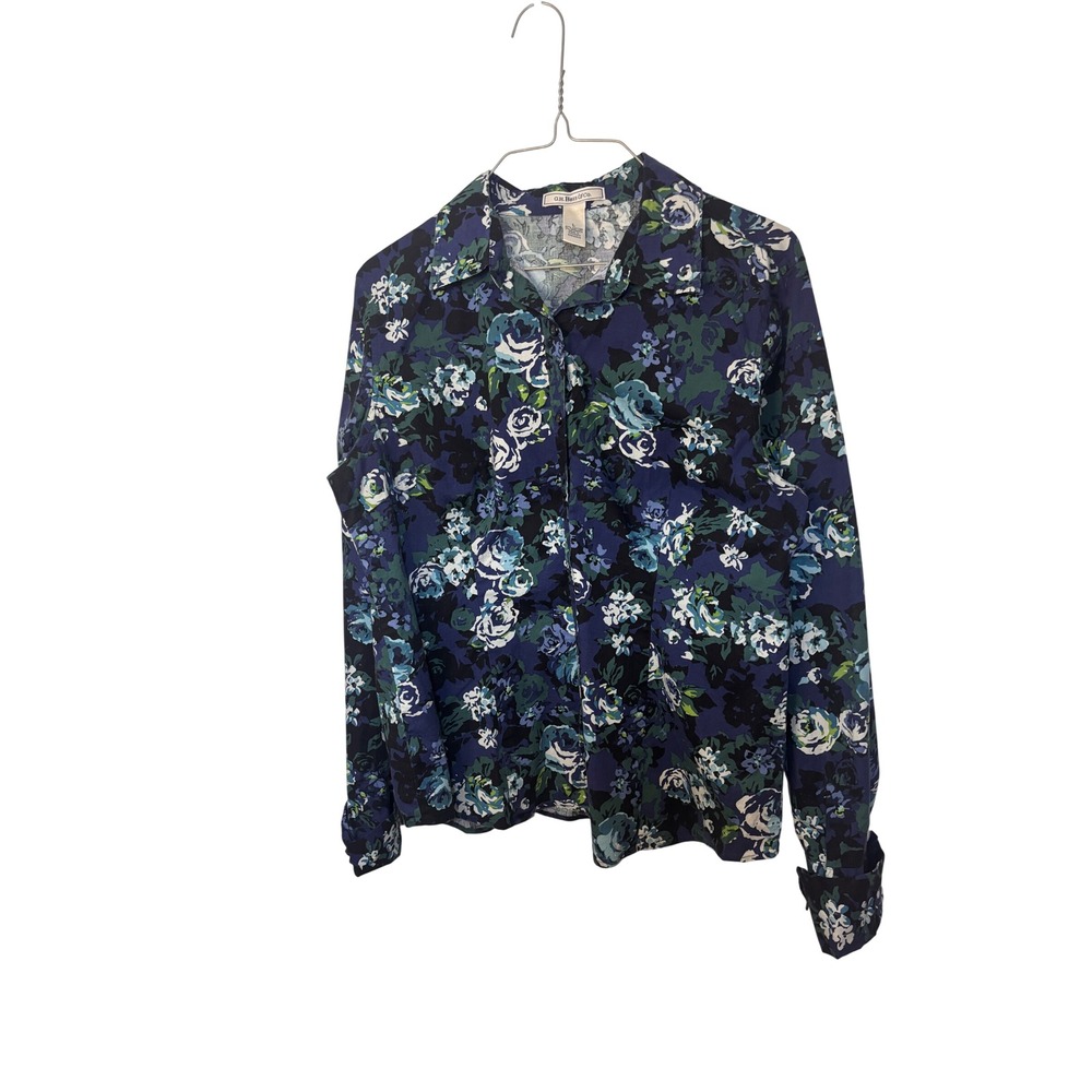 GH Bass Co Womens‎ Floral Button Down Shirt Blue Green White Cottagecore Size L